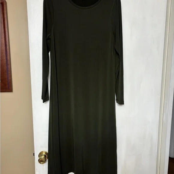 Chico's Dark Green Long Sleeve Crew Neck Dress 1 (8) - Picture 1 of 3
